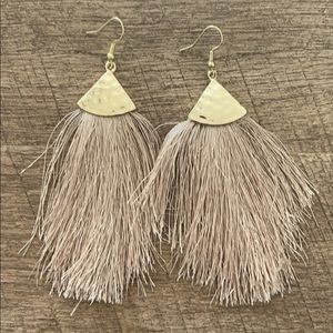 4” Hammered Gold Statement Earrings w/Nude Fringes